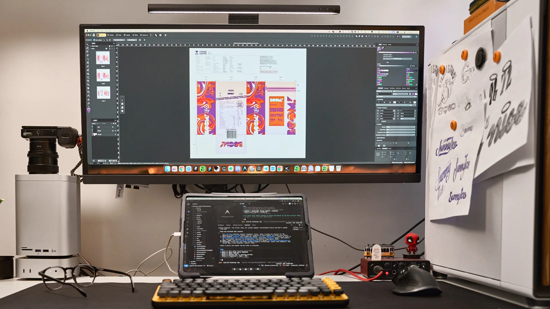 A packaging design open on a monitor in the Embrand studio